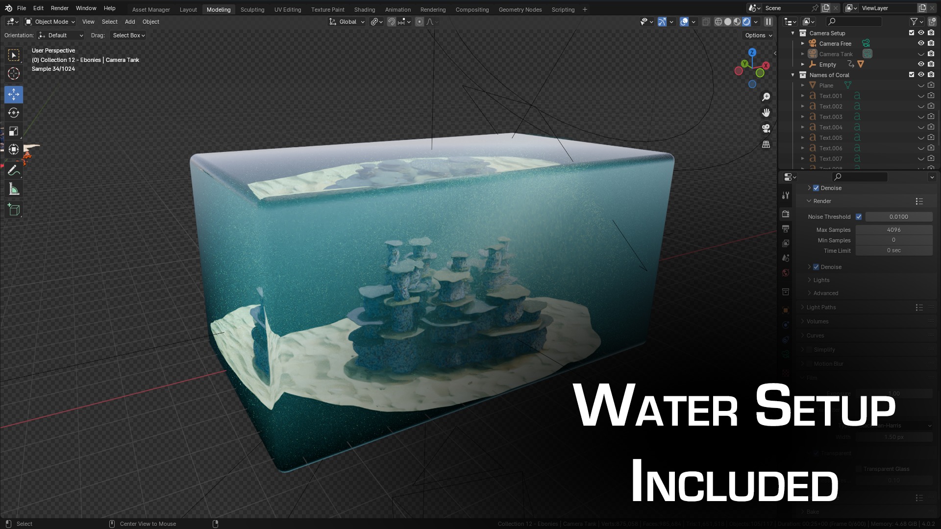 Blender Sea Coral Reef Geometry Node with Water Shader Setup 3D model_6