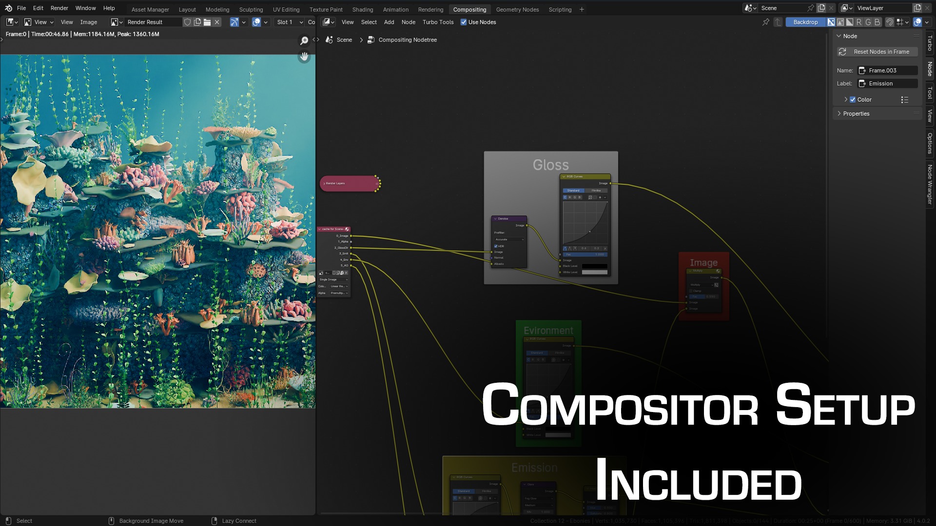 Blender Sea Coral Reef Geometry Node with Water Shader Setup 3D model_5