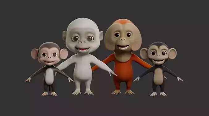 Primate Pack  Cartoon 3D Model Collection