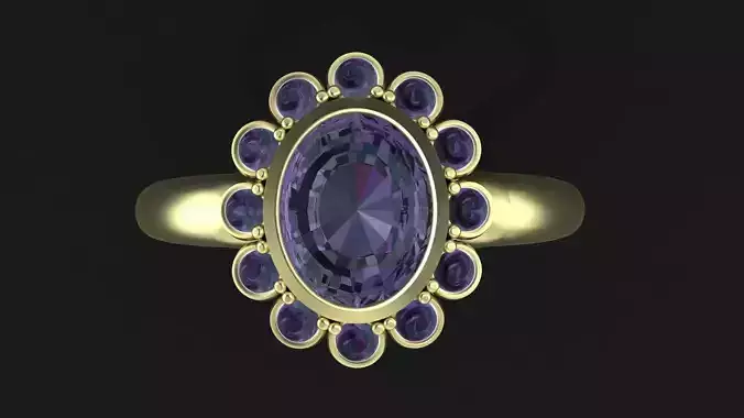 Edwardian style ring with oval gem and cabochon for CNC or