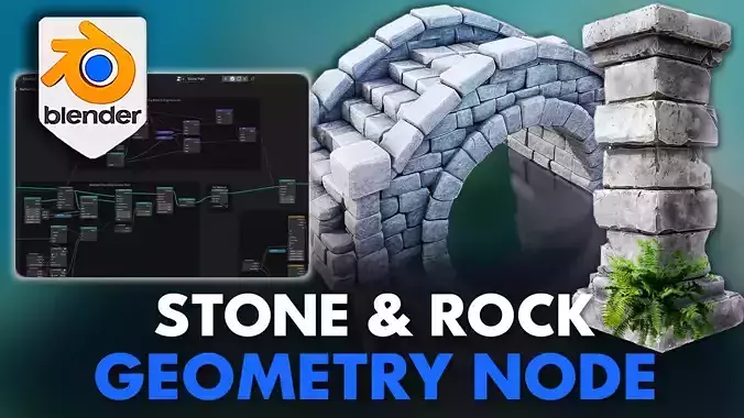 Blender 4 Stone Geometry Node with Live UV Automatic Unwrapping 3D model
