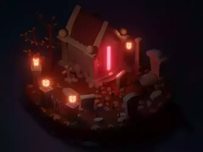 Exterior Building Haunted House high-poly