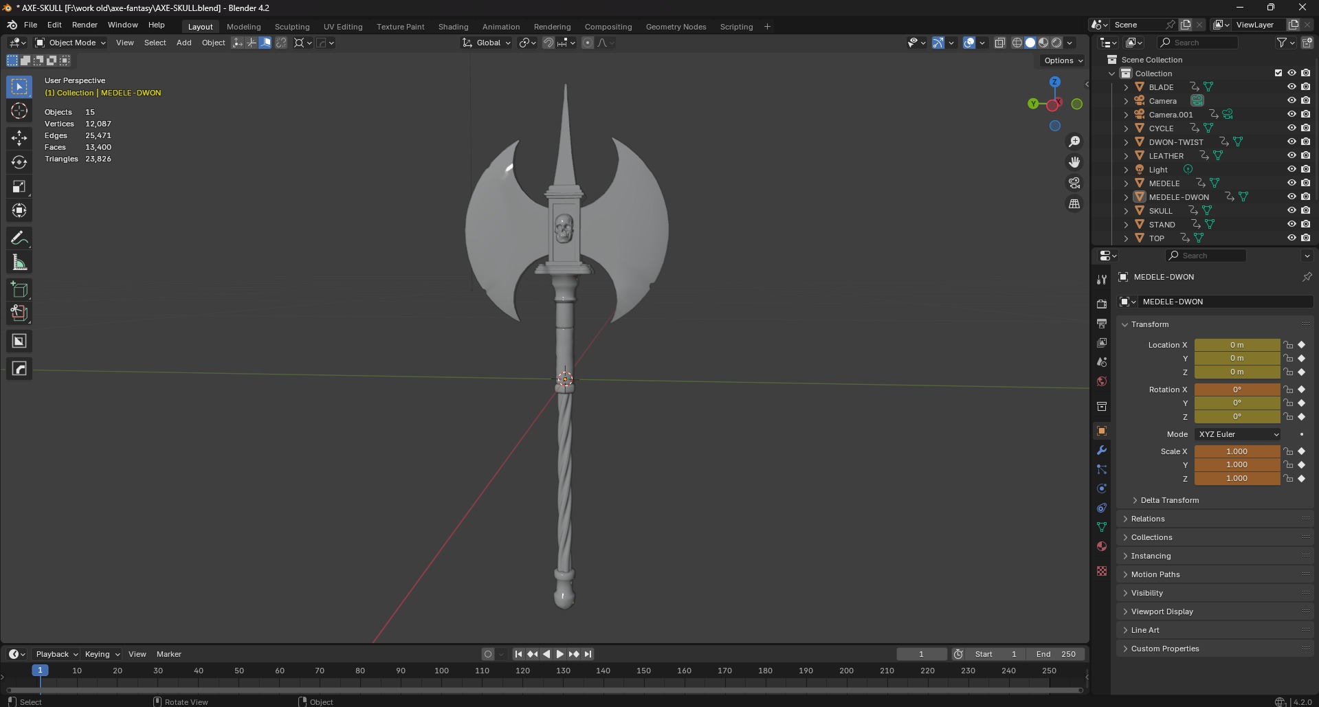 Axe-Skull Low-poly 3D model_7