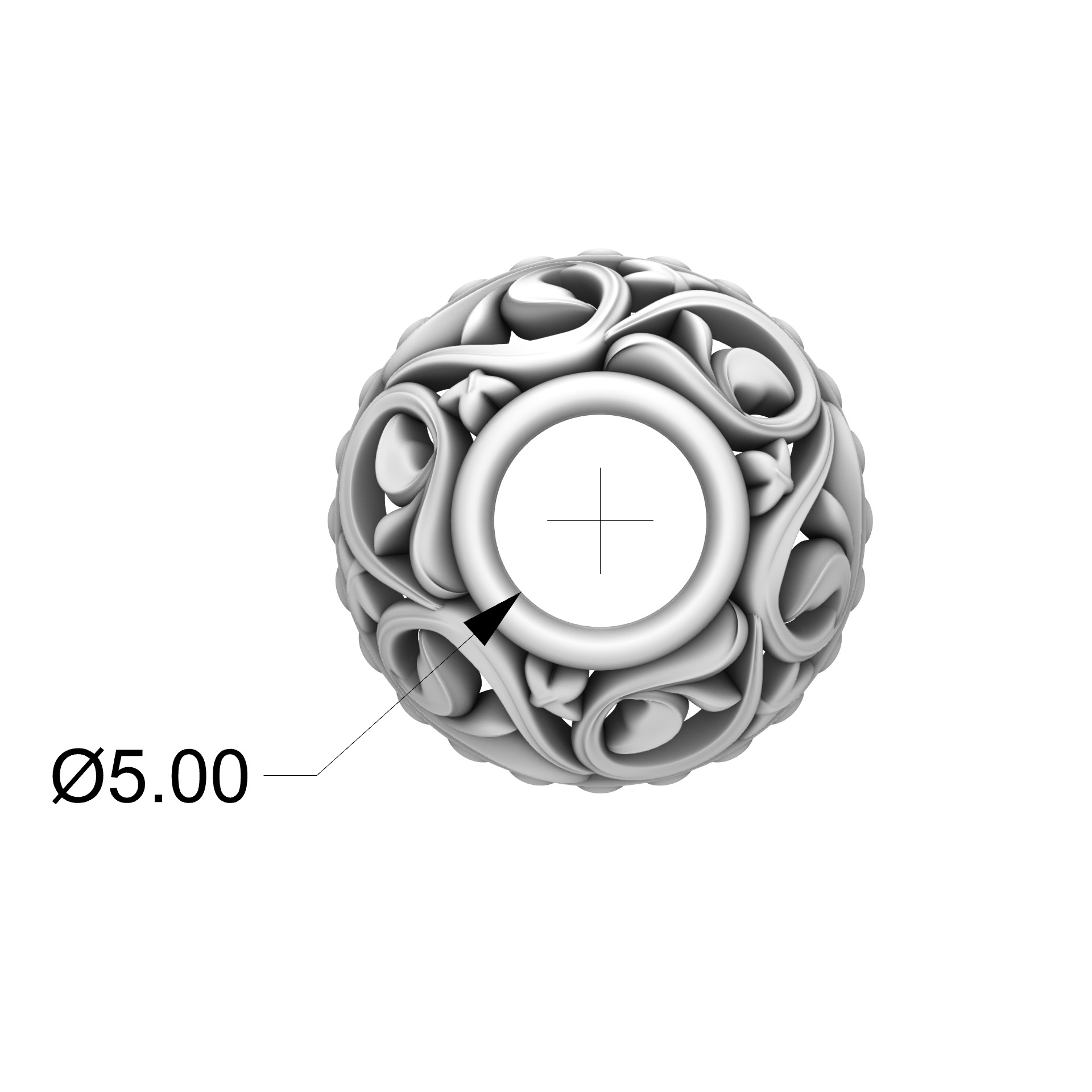 Spherical charm bead for bracelet 3D print model_4