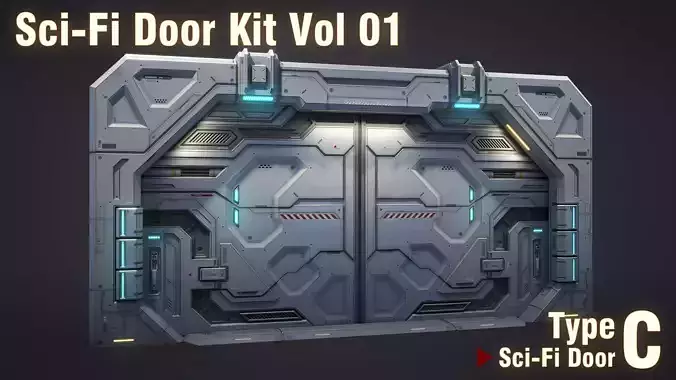 Sci-Fi Door Kit Vol 01-Type C-PBR Low-poly 3D model