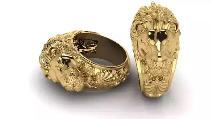 LION FACE GOLD RING 3D PRINTABLE MODEL