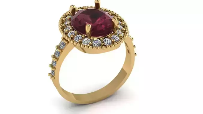 Oval Shaped Ruby and Diamond RING 3D PRINTABLE MODEL