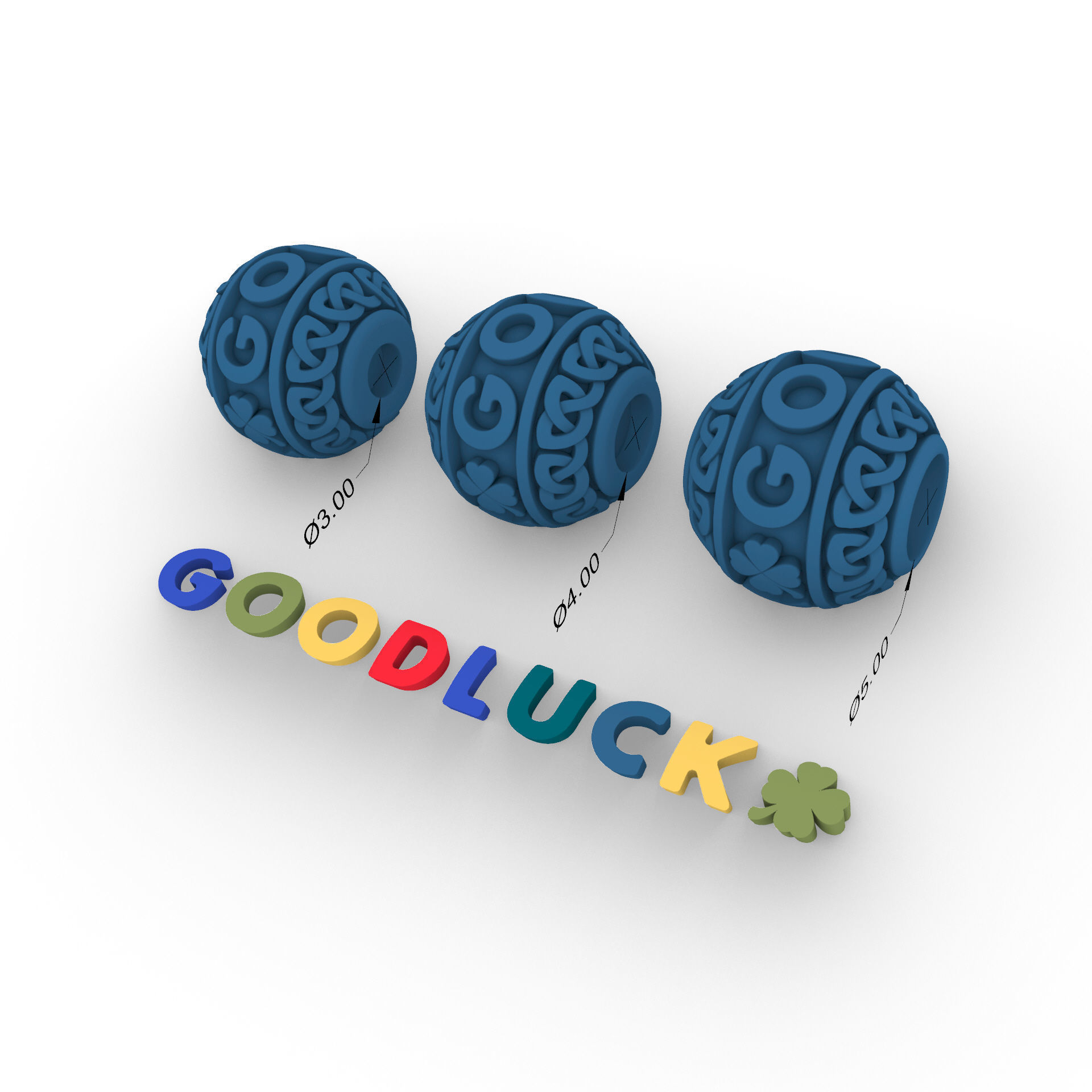 Good Luck  Spherical charm bead for bracelet 3D print model_5