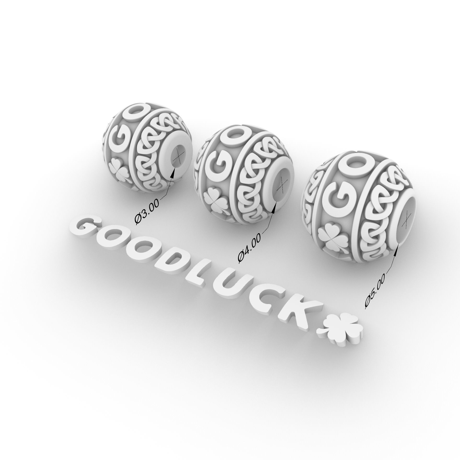 Good Luck  Spherical charm bead for bracelet 3D print model_7