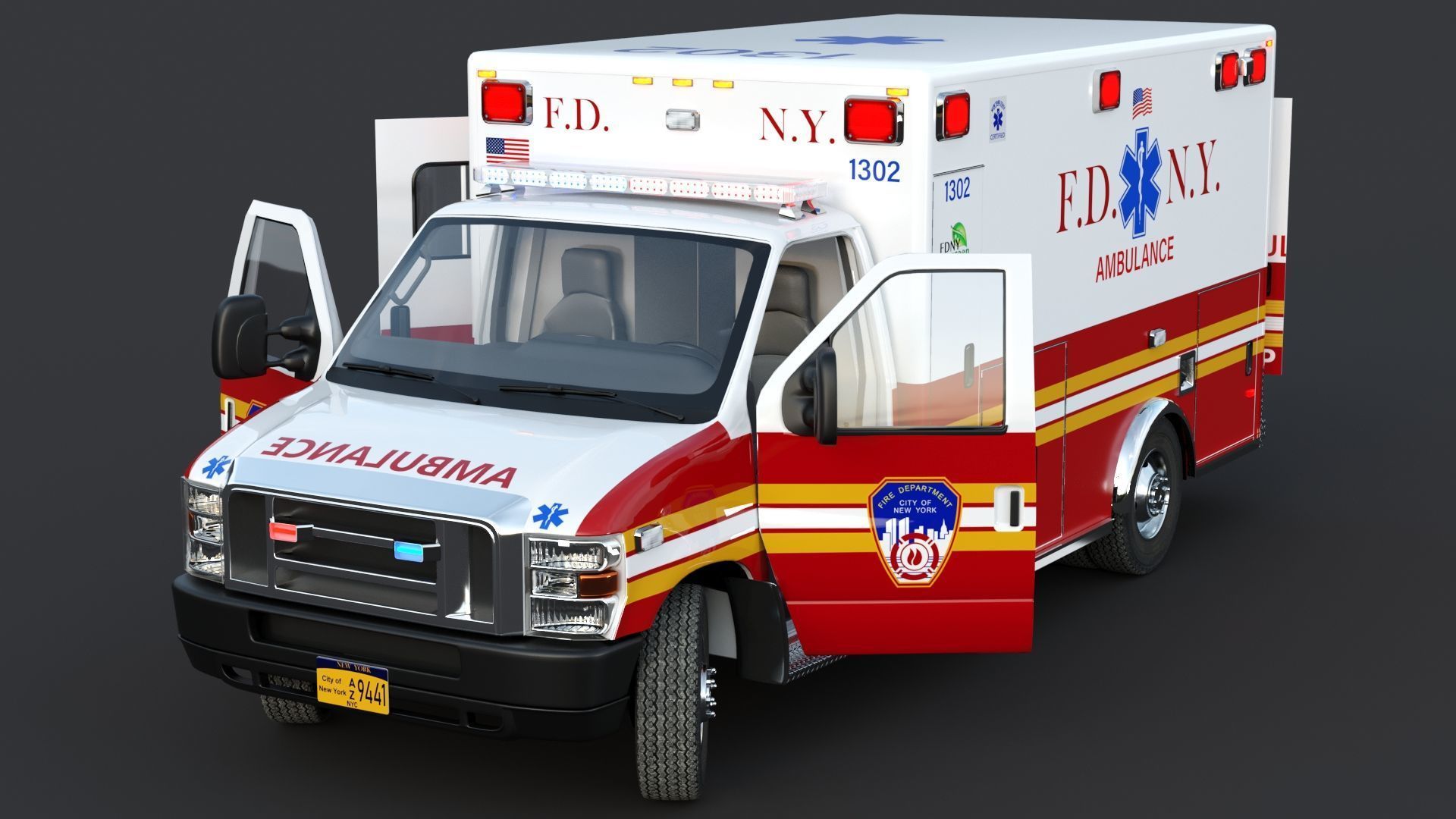 Ambulance FDNY 2010 Low-poly 3D model_3