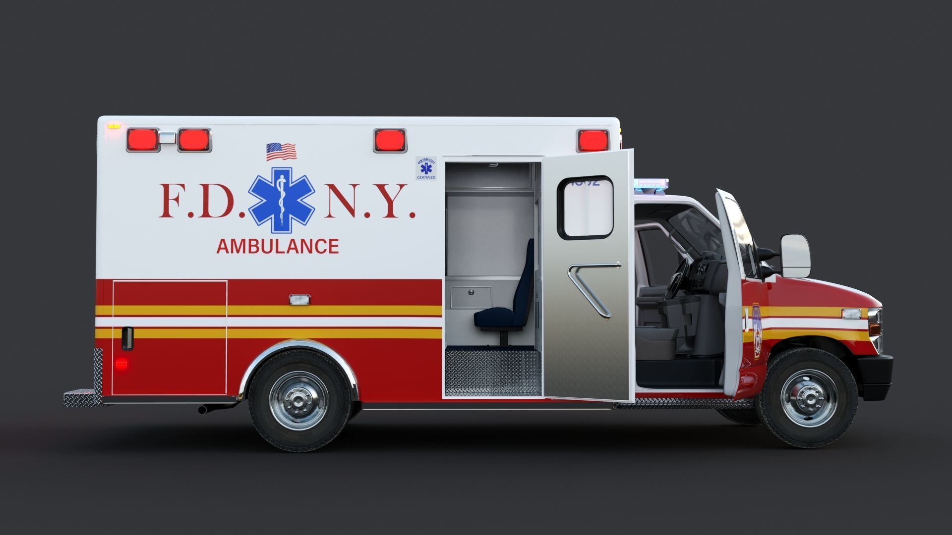 Ambulance FDNY 2010 Low-poly 3D model_7