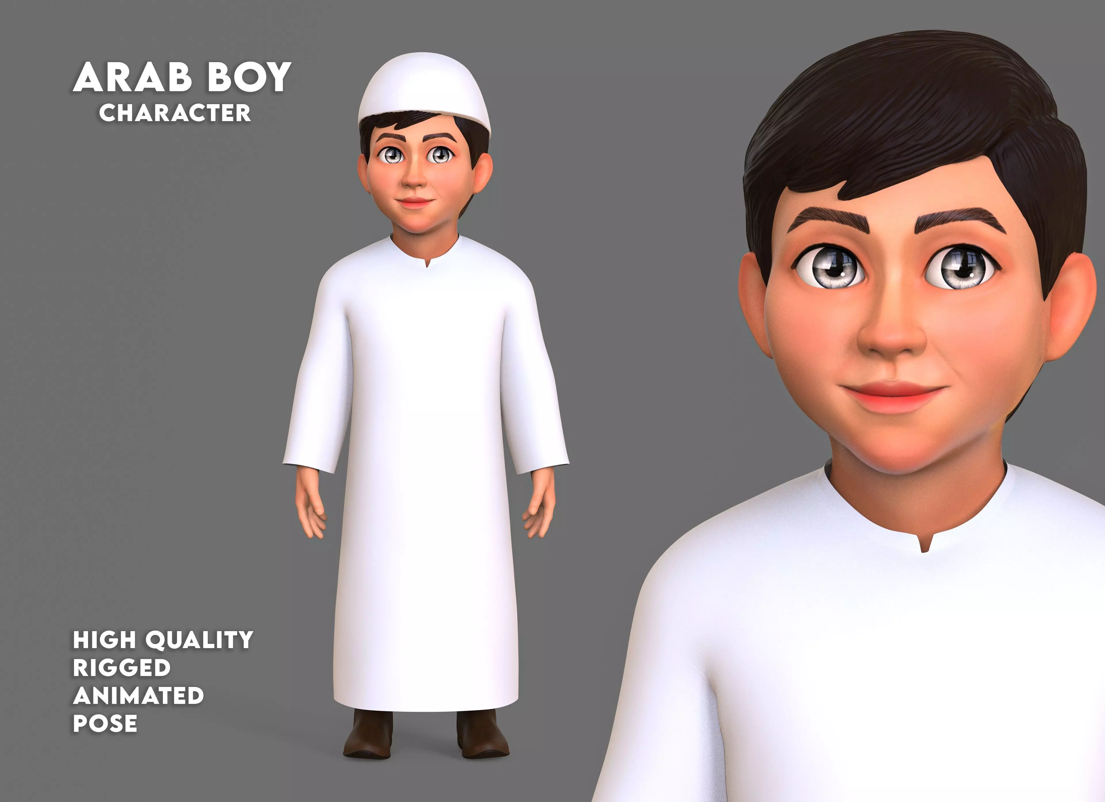 Cartoon Arab Boy character Low-poly 3D model