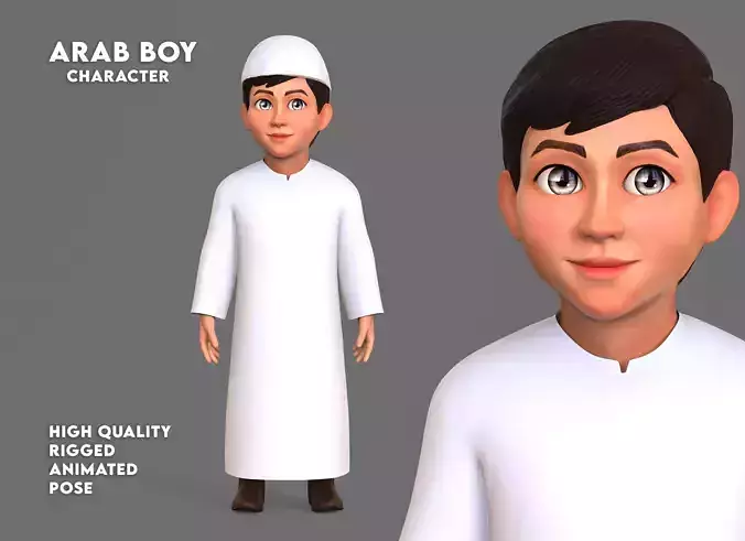 Cartoon Arab Boy character  Low-poly 3D model