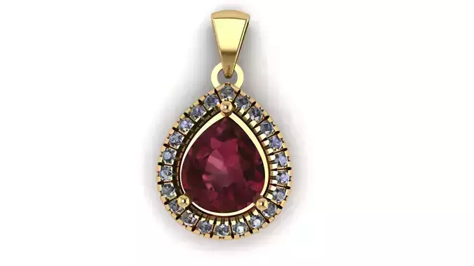 GOLD AND TEARDROP RUBY PENDANT 3D PRINTABLE MODEL