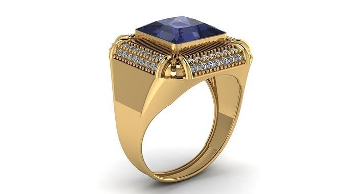BLUE STONE AND DIAMOND STYLISH RING 3D PRINTABLE MODEL 3D print model