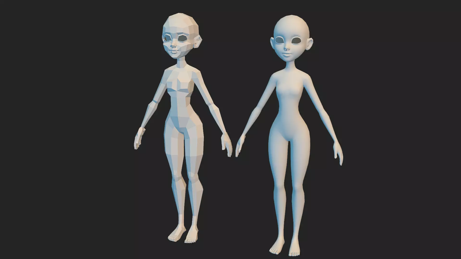 Low-Poly Cartoon Base Mesh - Stylized Female Character Low-poly 3D model_0