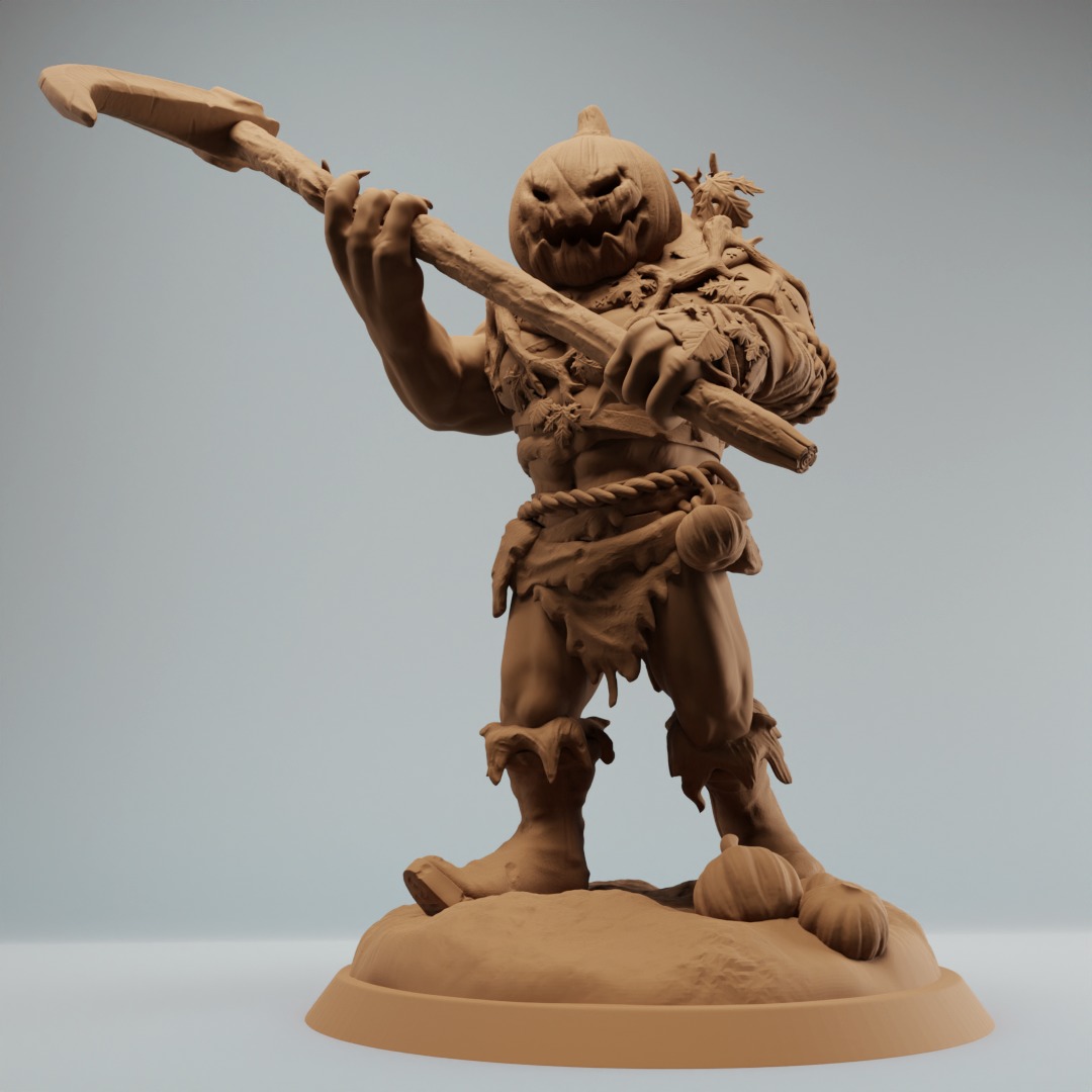 Pumpkin Orc or Ogre Brute with scythe and bomb pre supported 3D print model_4