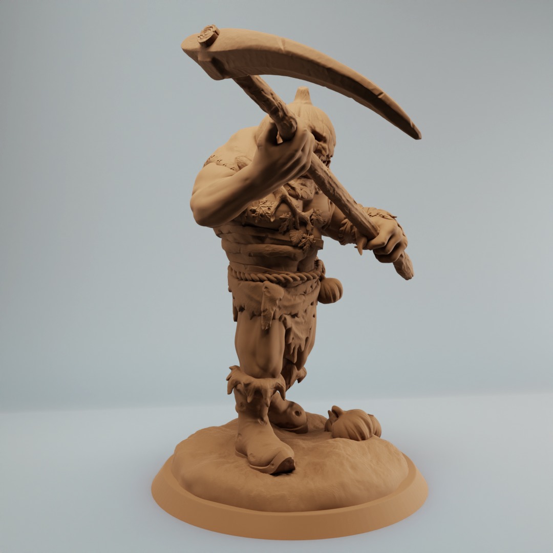 Pumpkin Orc or Ogre Brute with scythe and bomb pre supported 3D print model_5
