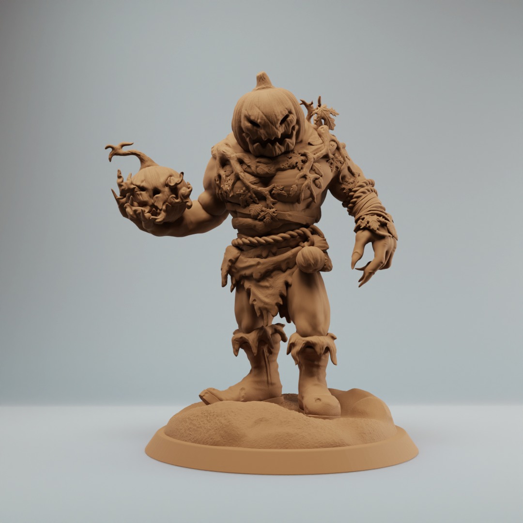 Pumpkin Orc or Ogre Brute with scythe and bomb pre supported 3D print model_1