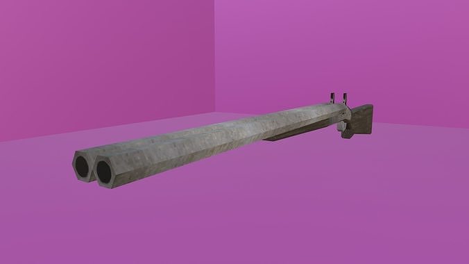 DOUBLE BARRELED SHOTGUN - LOW POLY - PS1 RETRO STYLE Low-poly 3D model