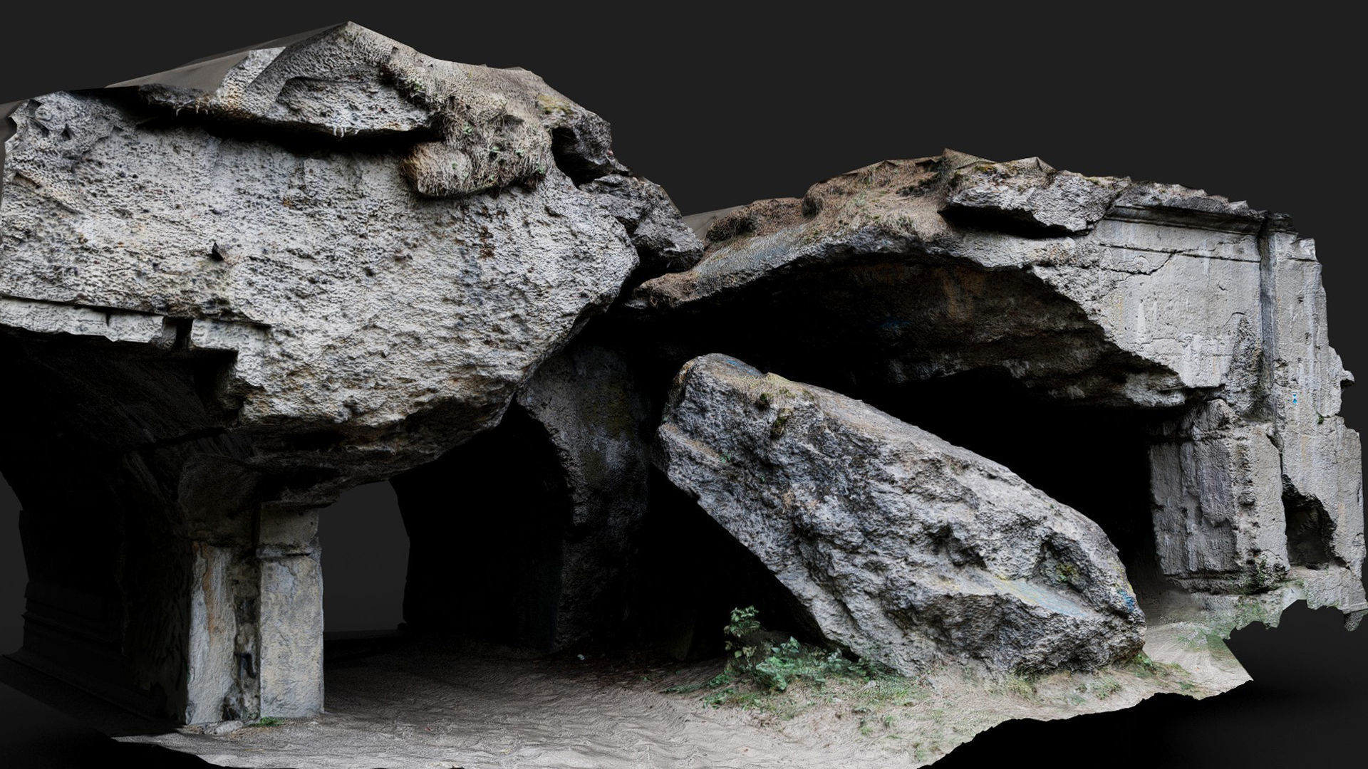 ww2 destroyed bunker front wall concrete photogrammetry Low-poly 3D model_2