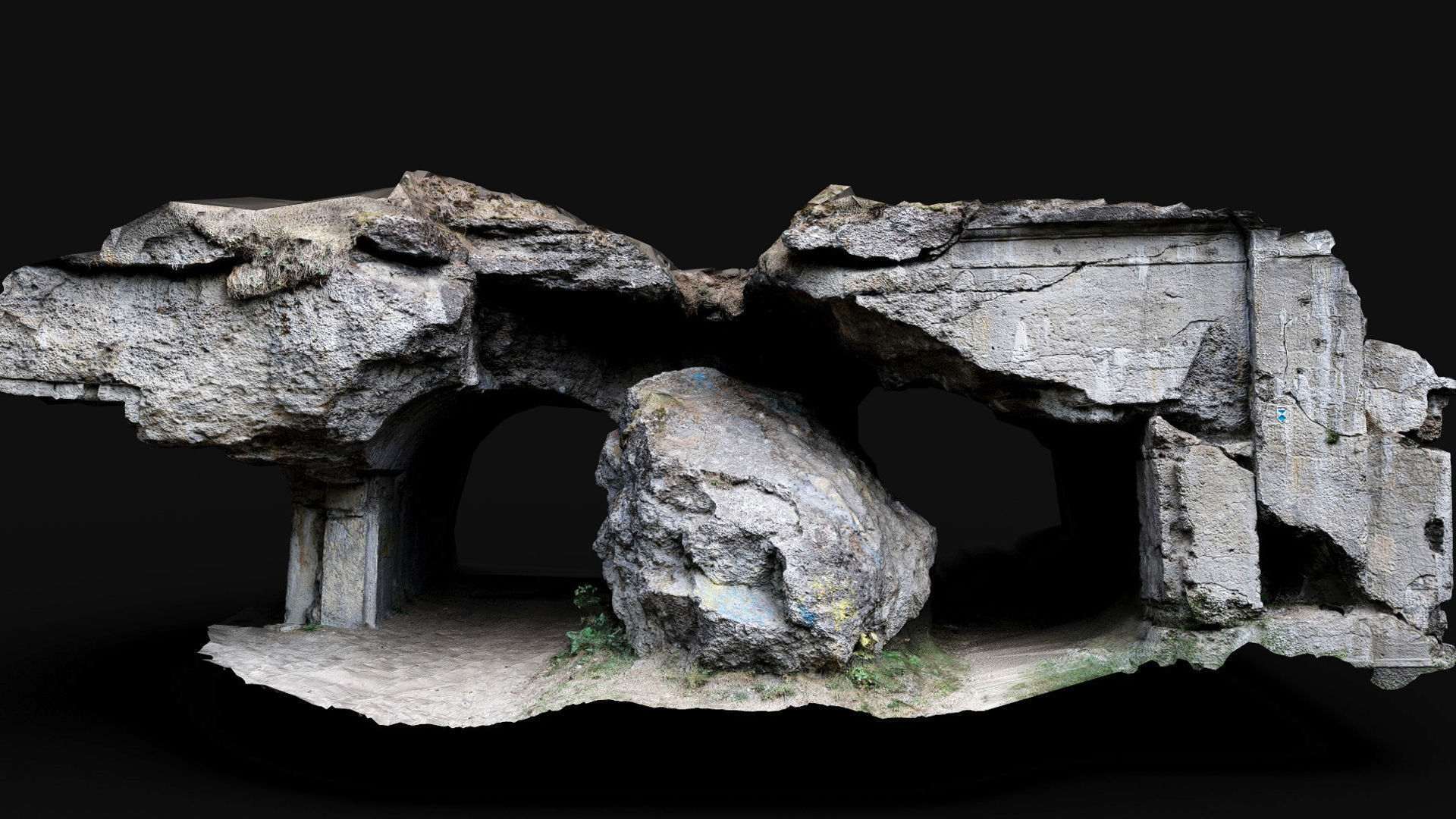 ww2 destroyed bunker front wall concrete photogrammetry Low-poly 3D model_1