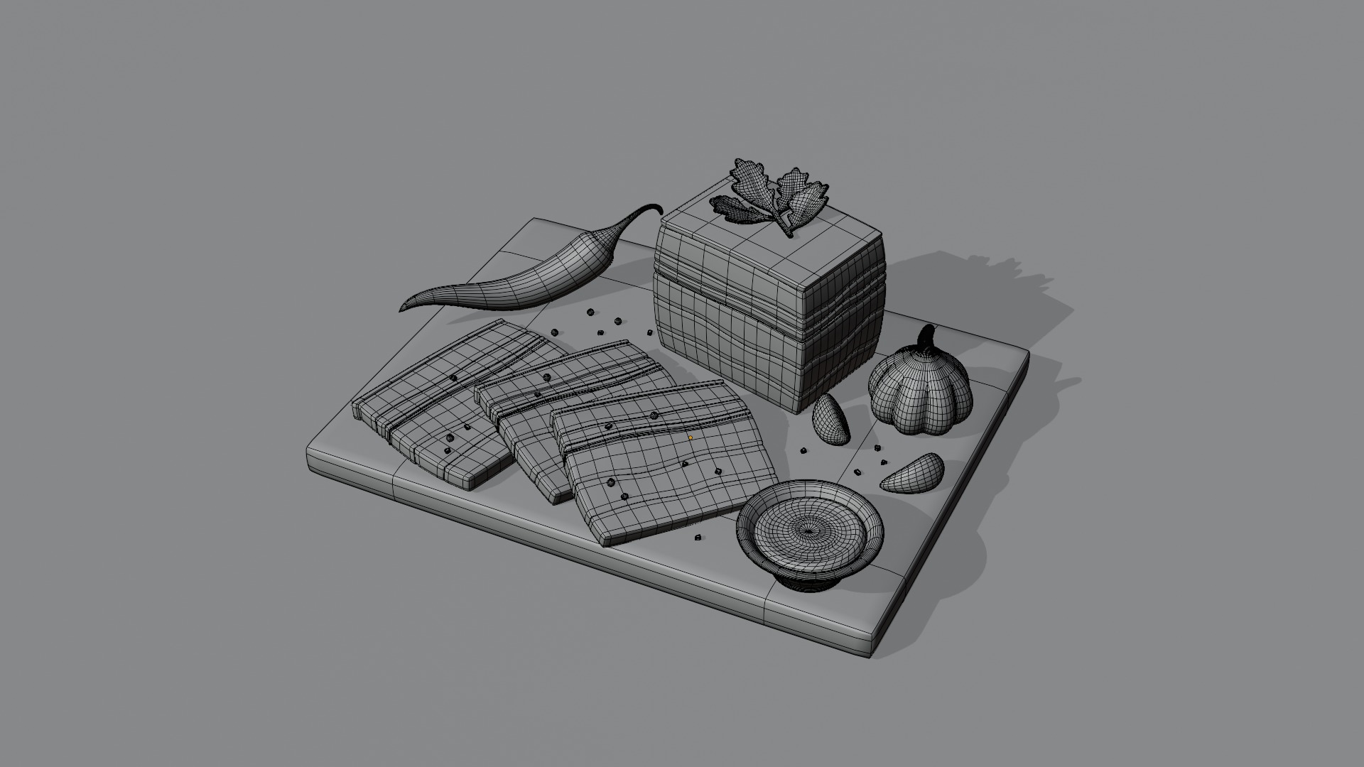 Stylized Pork Salo on a Cutting Board 3D model_3
