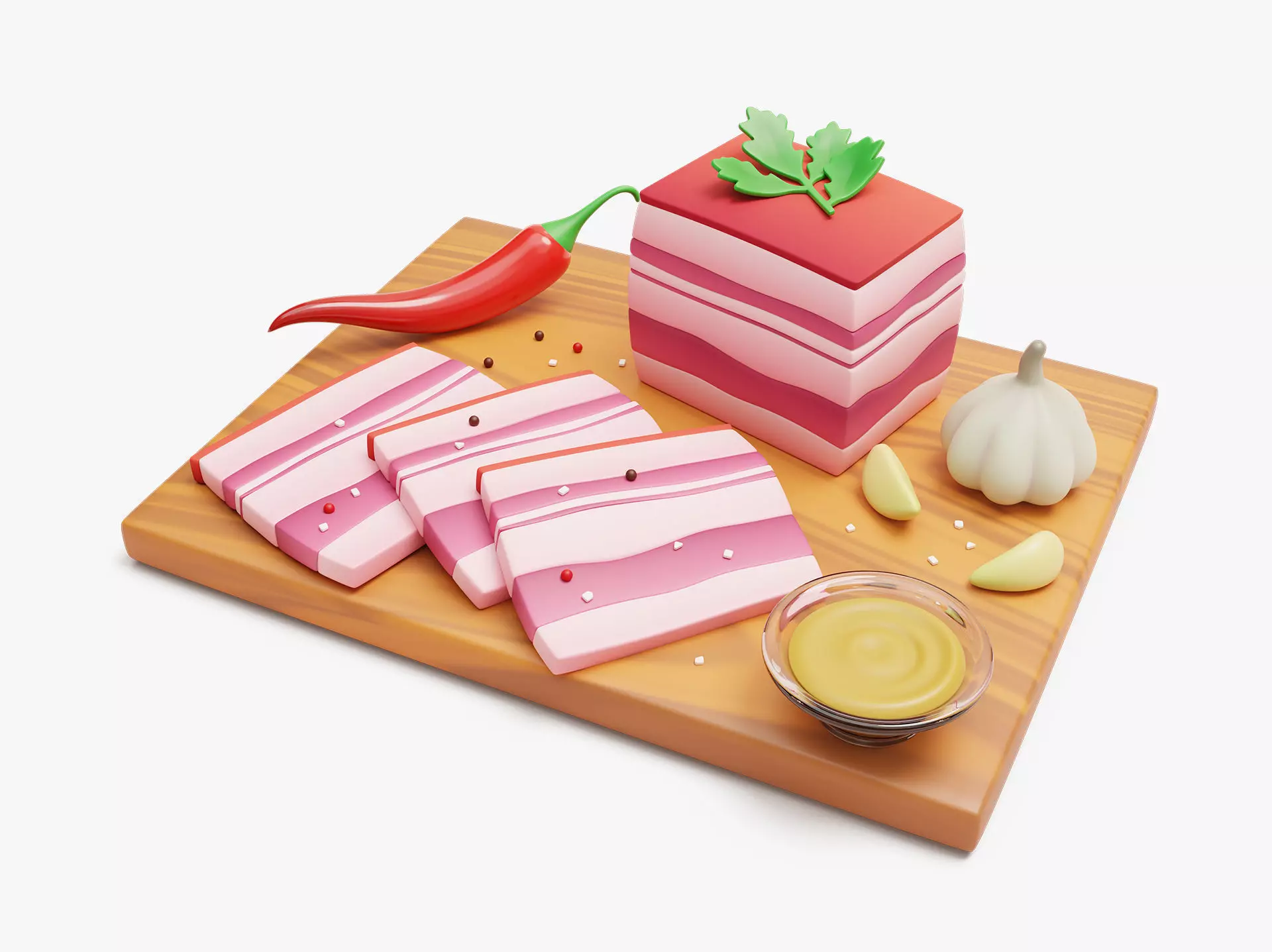 Stylized Pork Salo on a Cutting Board 3D model_0