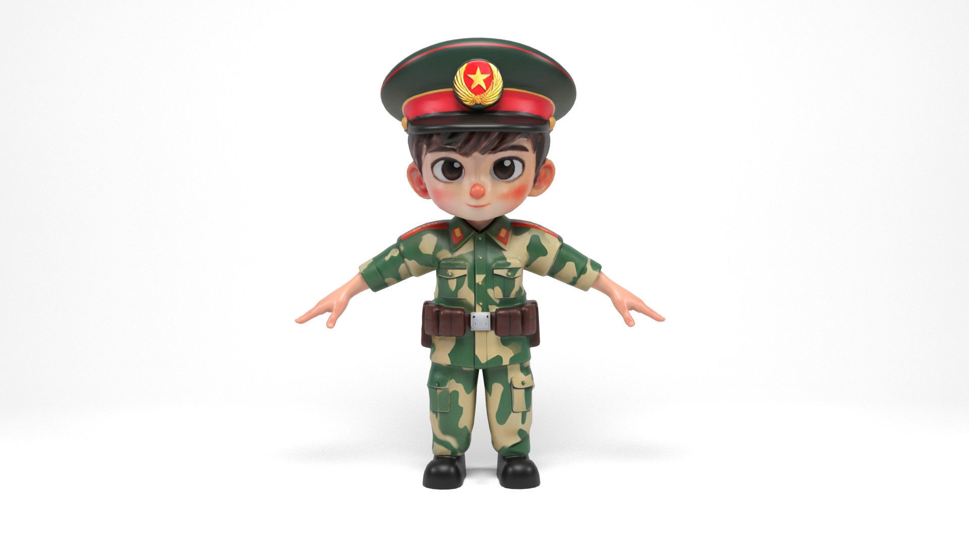 Chinese soldier cartoon Low-poly 3D model_2