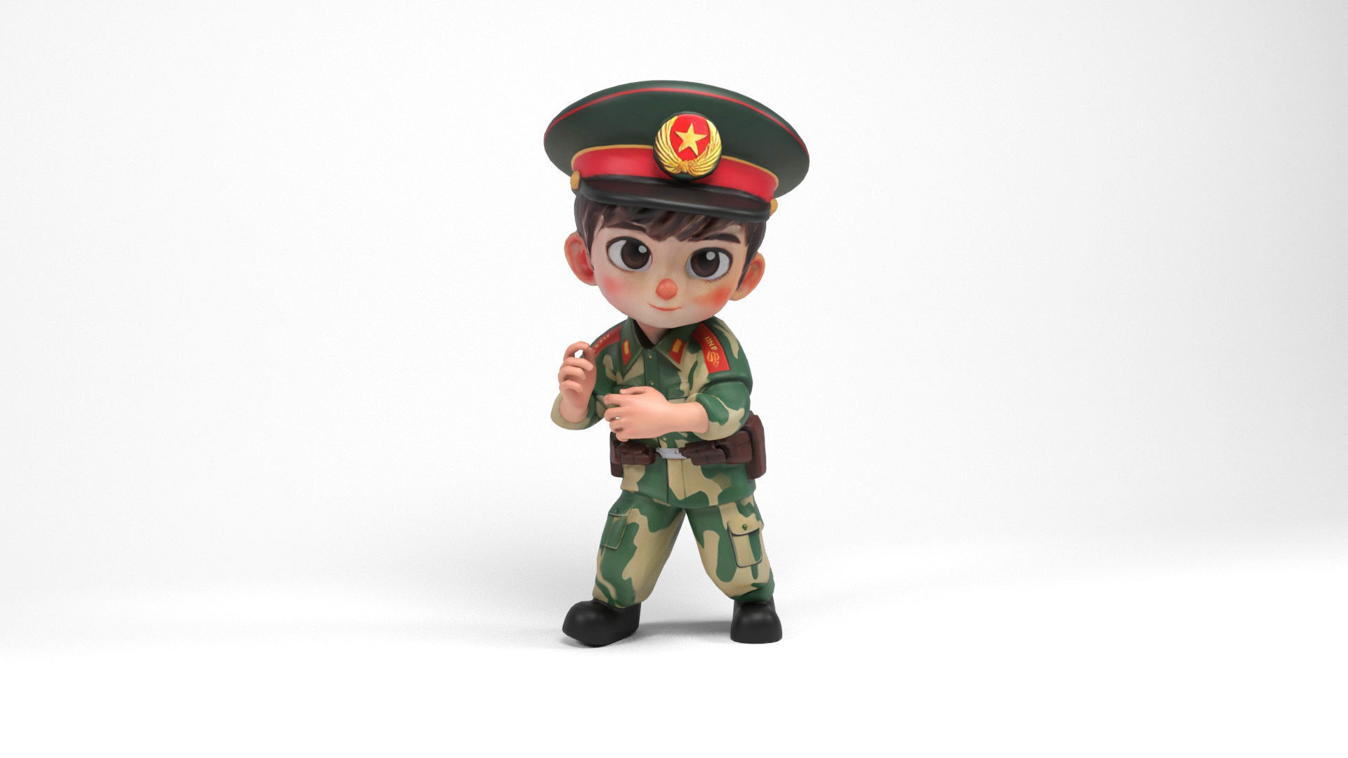 Chinese soldier cartoon Low-poly 3D model_10