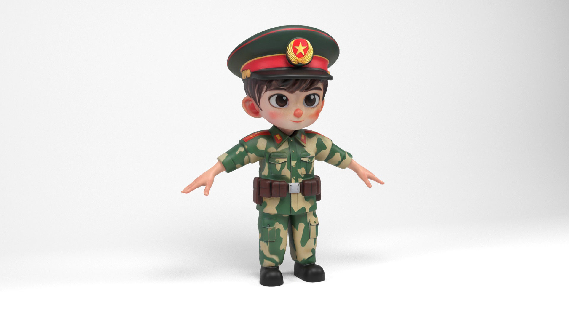 Chinese soldier cartoon Low-poly 3D model_1