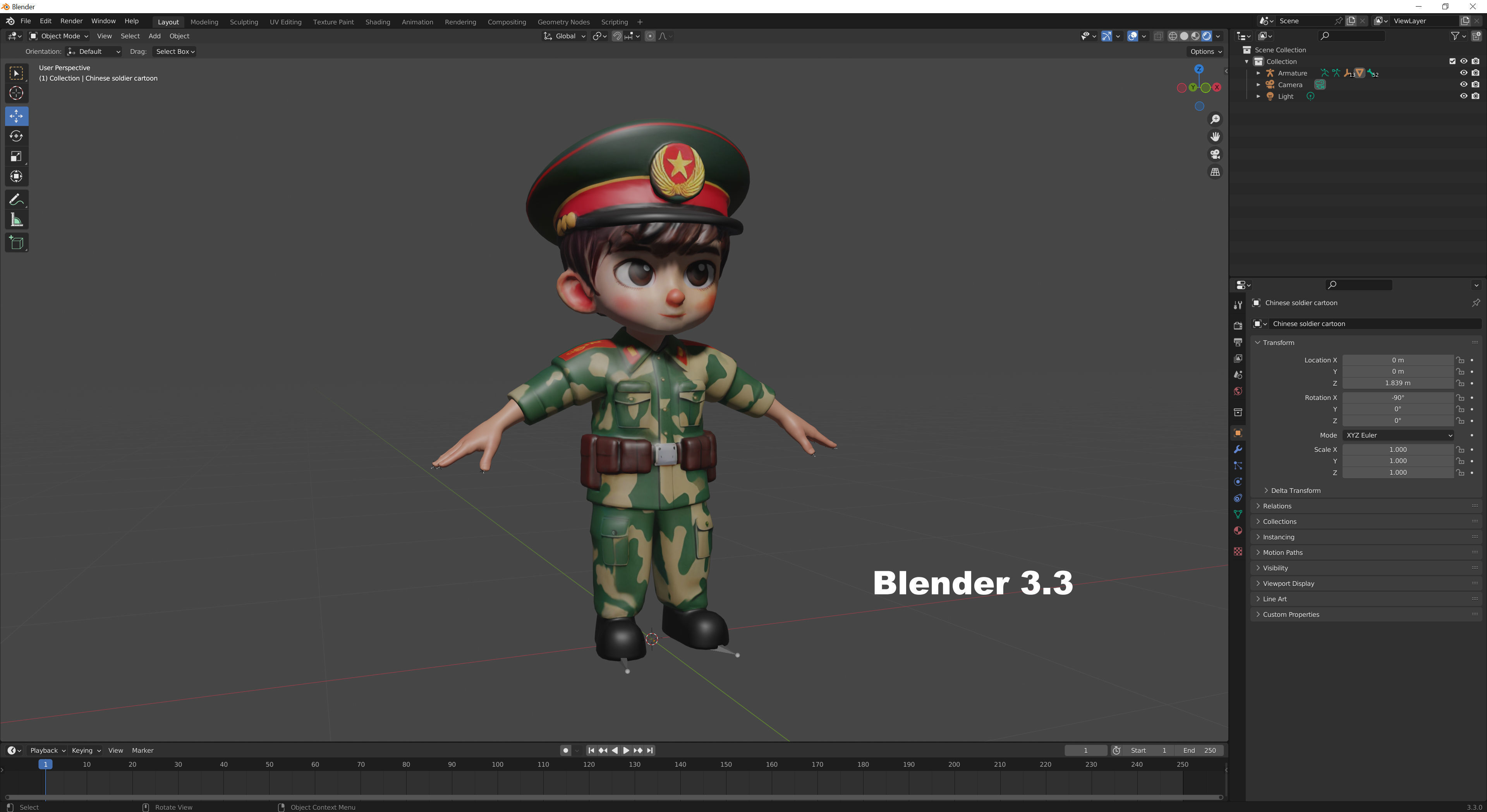 Chinese soldier cartoon Low-poly 3D model_15