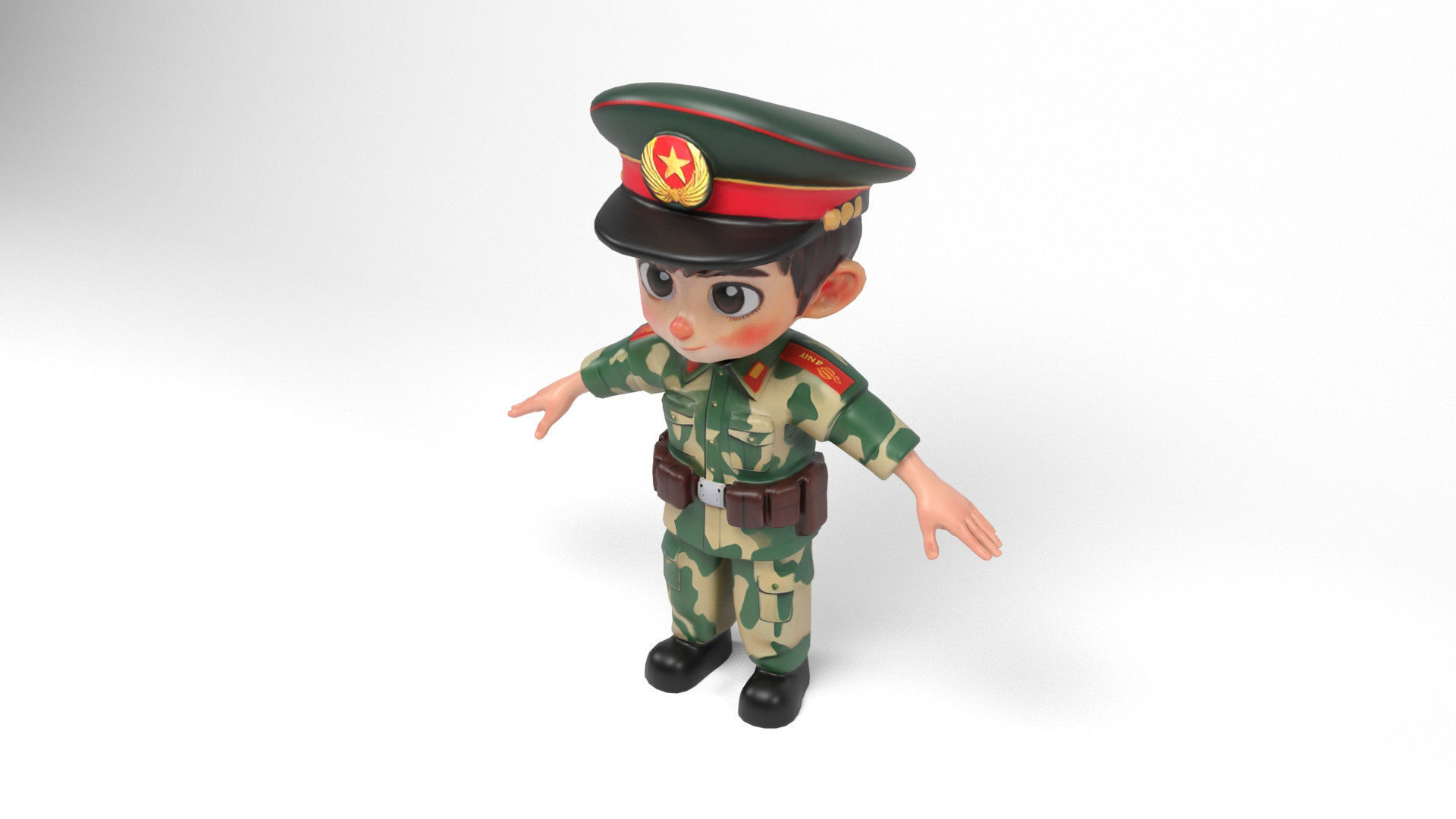 Chinese soldier cartoon Low-poly 3D model_3