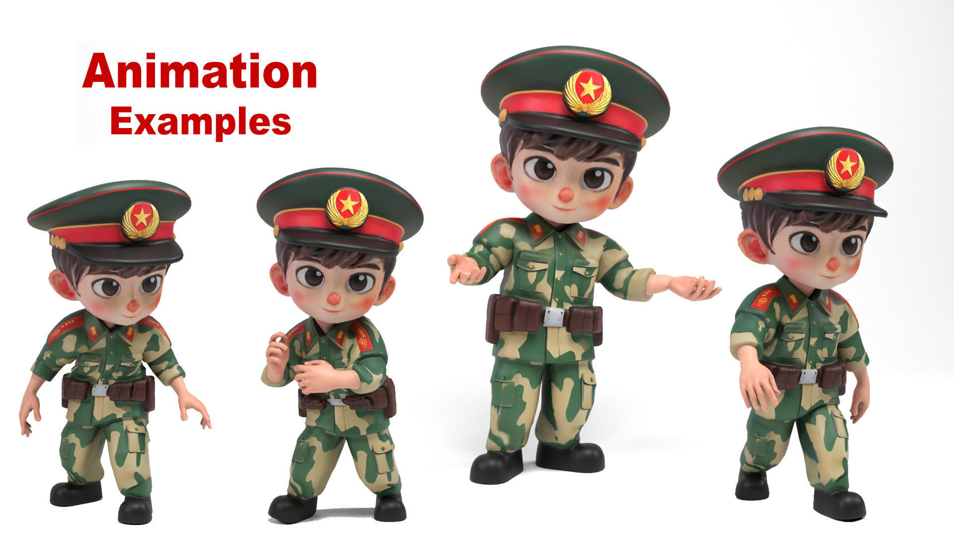 Chinese soldier cartoon Low-poly 3D model_4