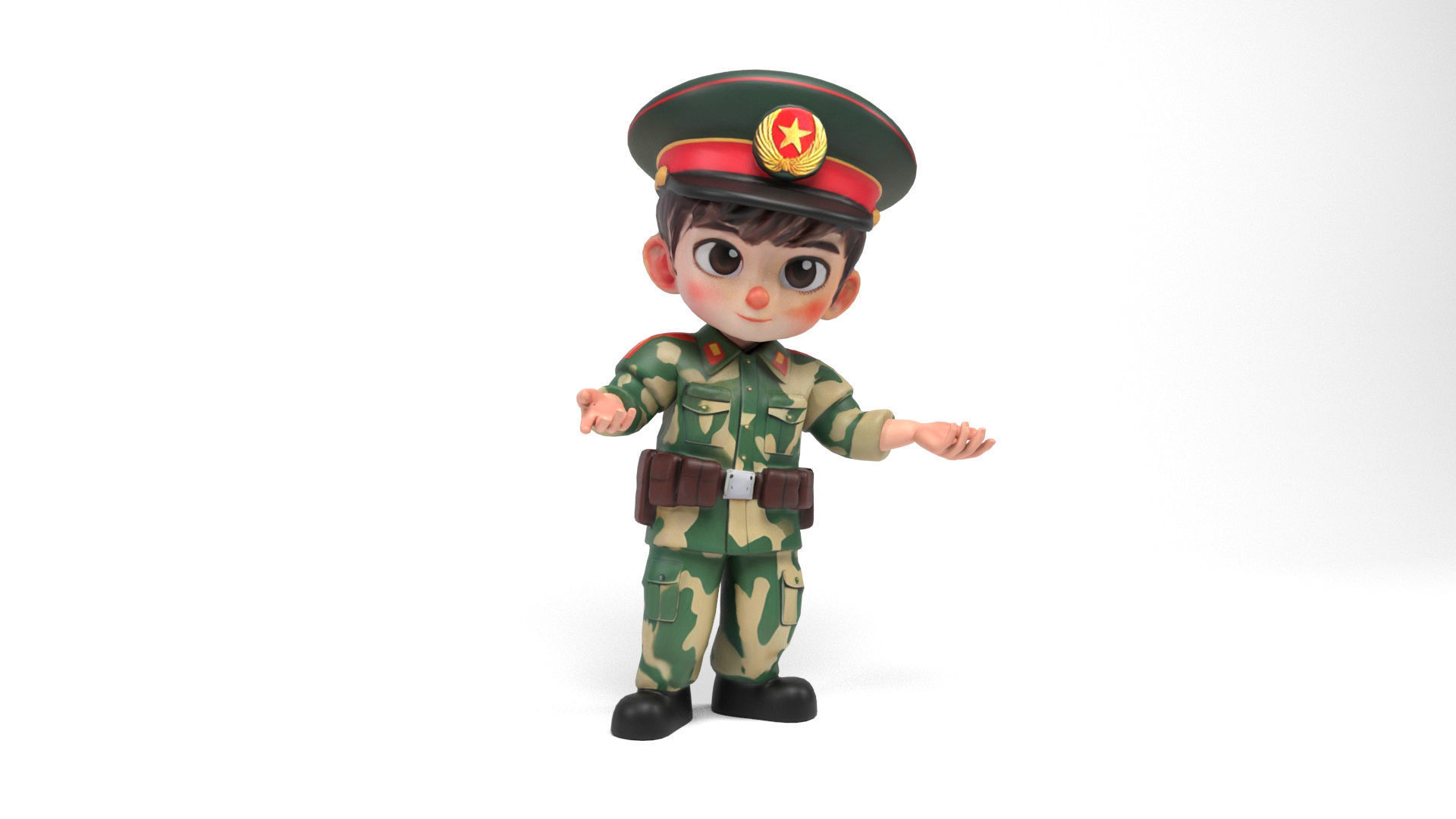 Chinese soldier cartoon Low-poly 3D model_8