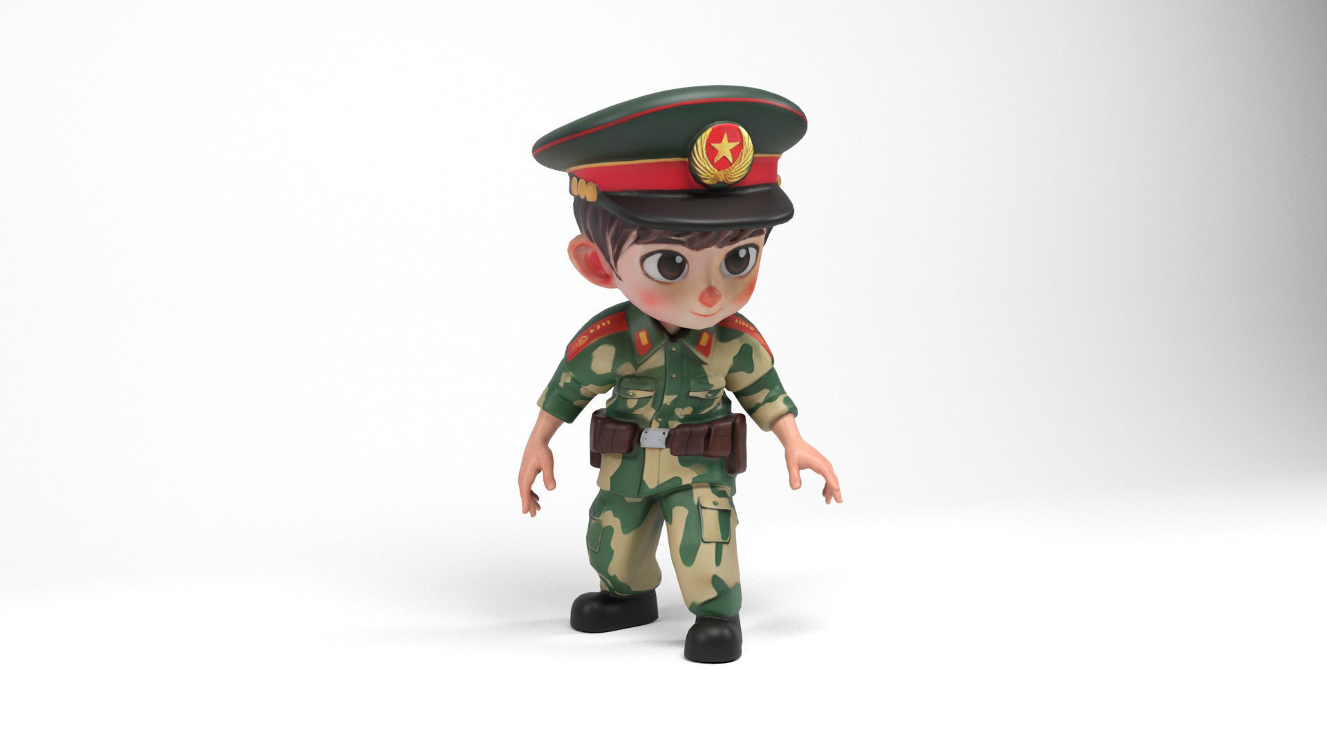 Chinese soldier cartoon Low-poly 3D model_9