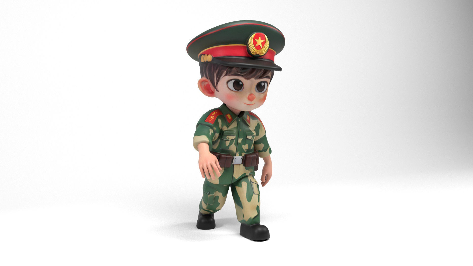 Chinese soldier cartoon Low-poly 3D model_11