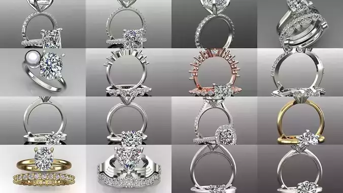 90 Solitaire Rings 3D Model Collection