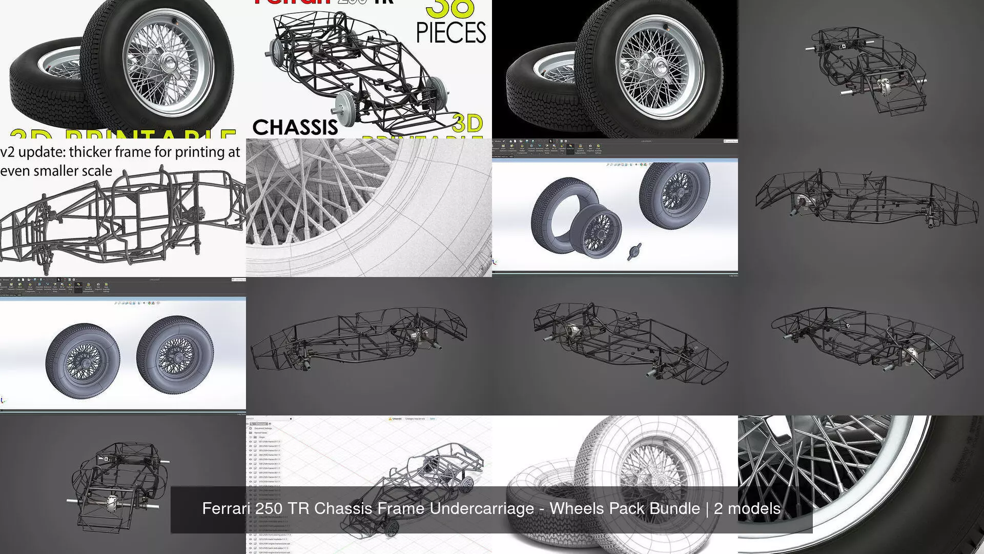 Ferrari 250 TR Chassis Frame Undercarriage - Wheels Pack Bundle 3D Model Collection_1