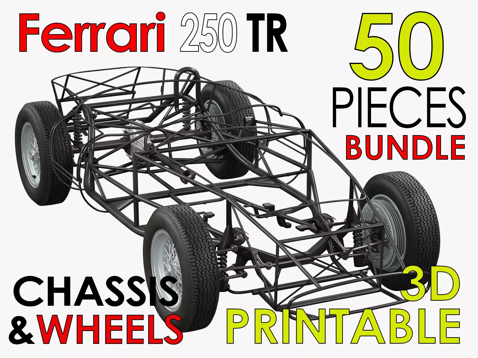 Ferrari 250 TR Chassis Frame Undercarriage - Wheels Pack Bundle 3D Model Collection_0