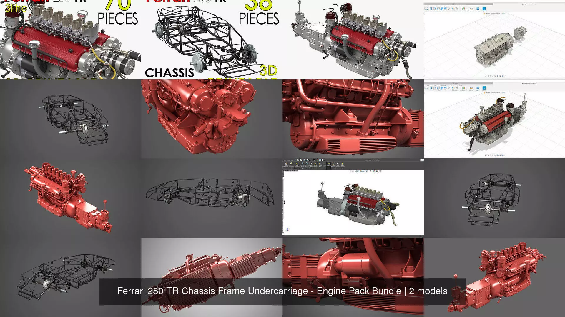 Ferrari 250 TR Chassis Frame Undercarriage - Engine Pack Bundle 3D Model Collection_2