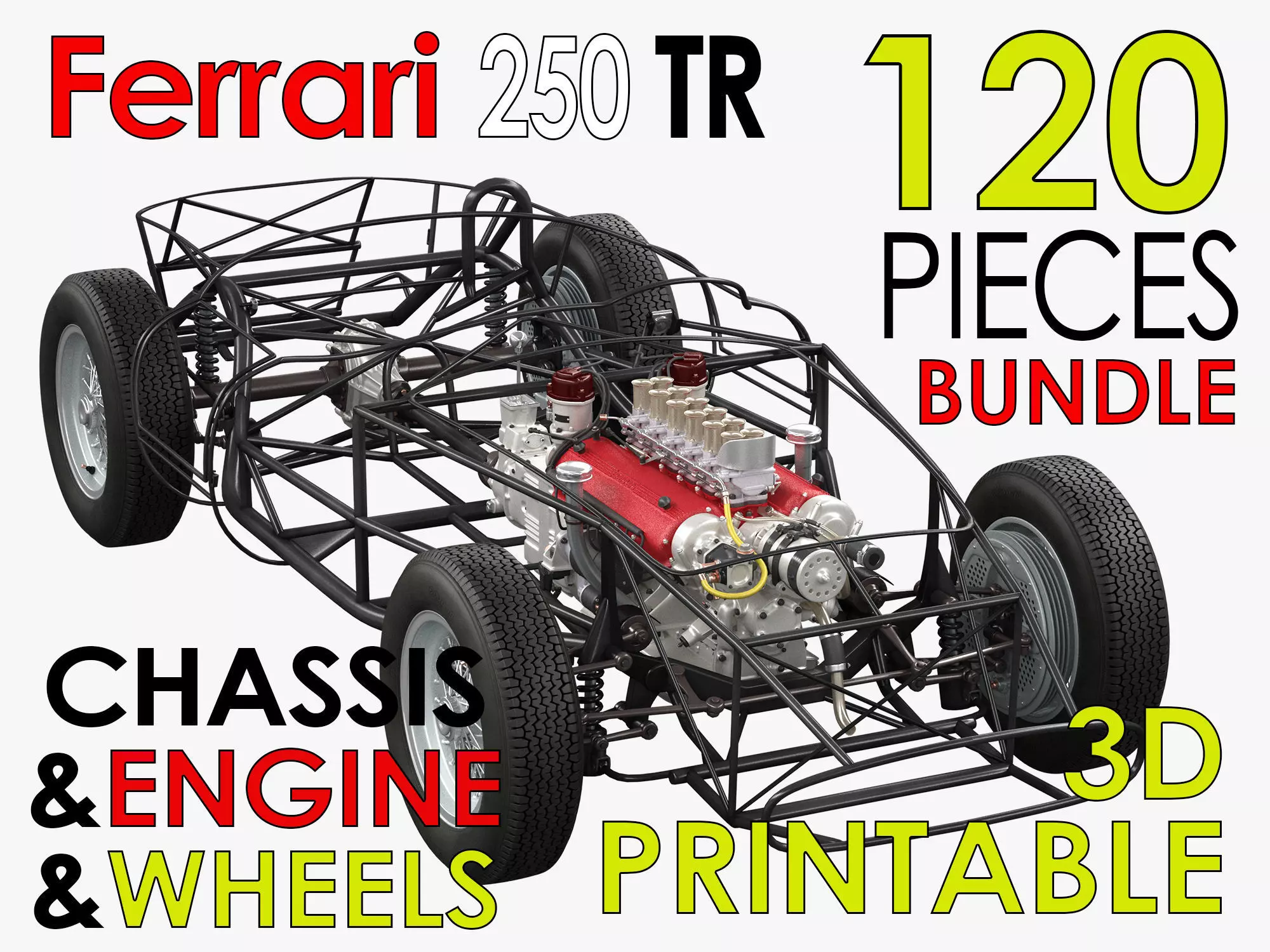 Ferrari 250 TR Chassis Frame - Engine - Wheels Pack Bundle 3D Model Collection_0