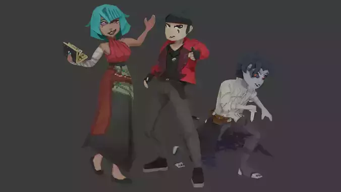 COLLECTION OF 3 Lowpoly characters rigged - PS1 style