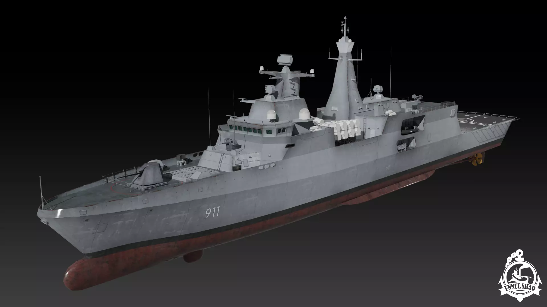 Algerian navy frigate El-Moudamir gameready Low-poly 3D model