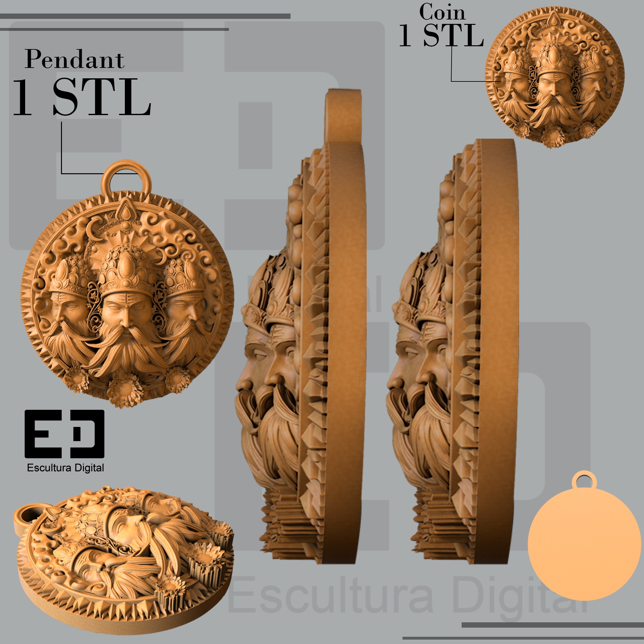 Moneda de lord Shiva - Colgante  3D print model_2