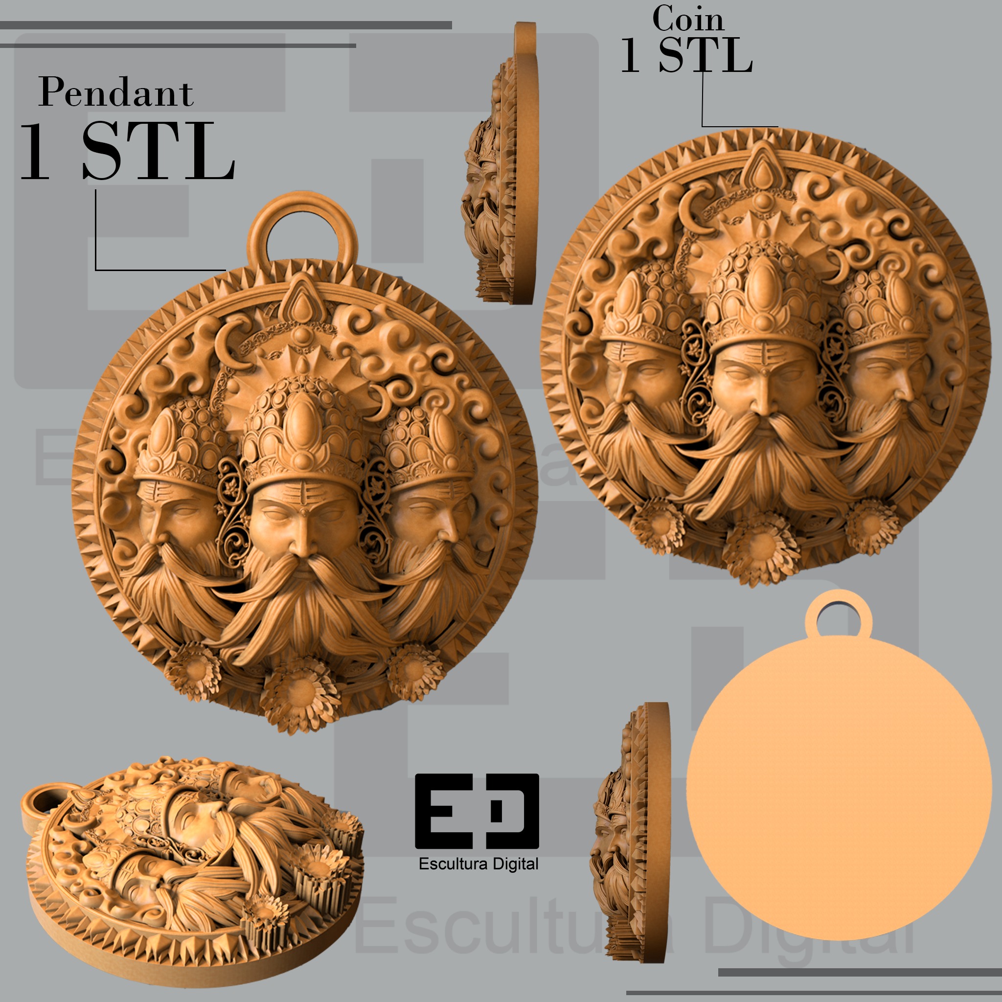 Moneda de lord Shiva - Colgante  3D print model_3