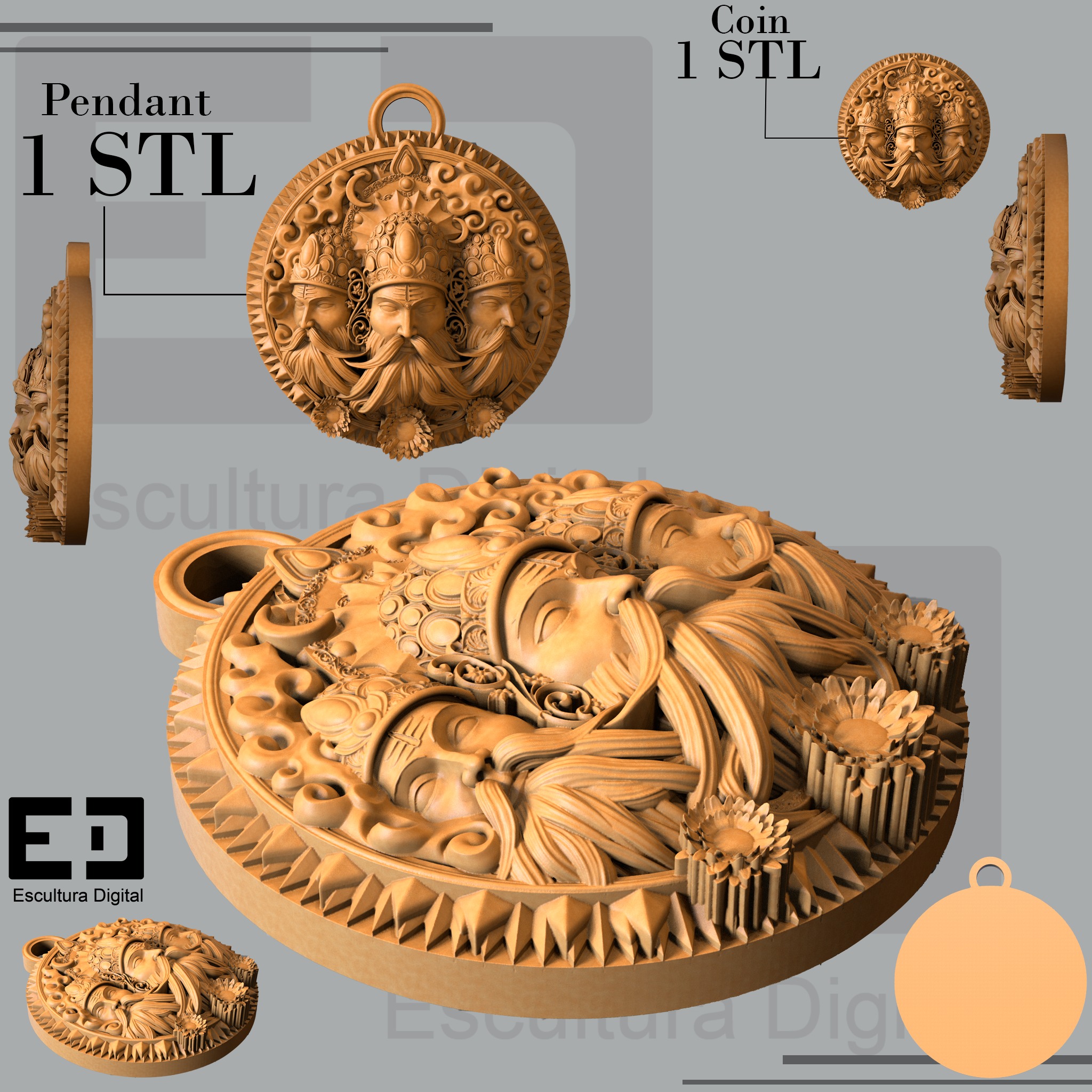 Moneda de lord Shiva - Colgante  3D print model_1