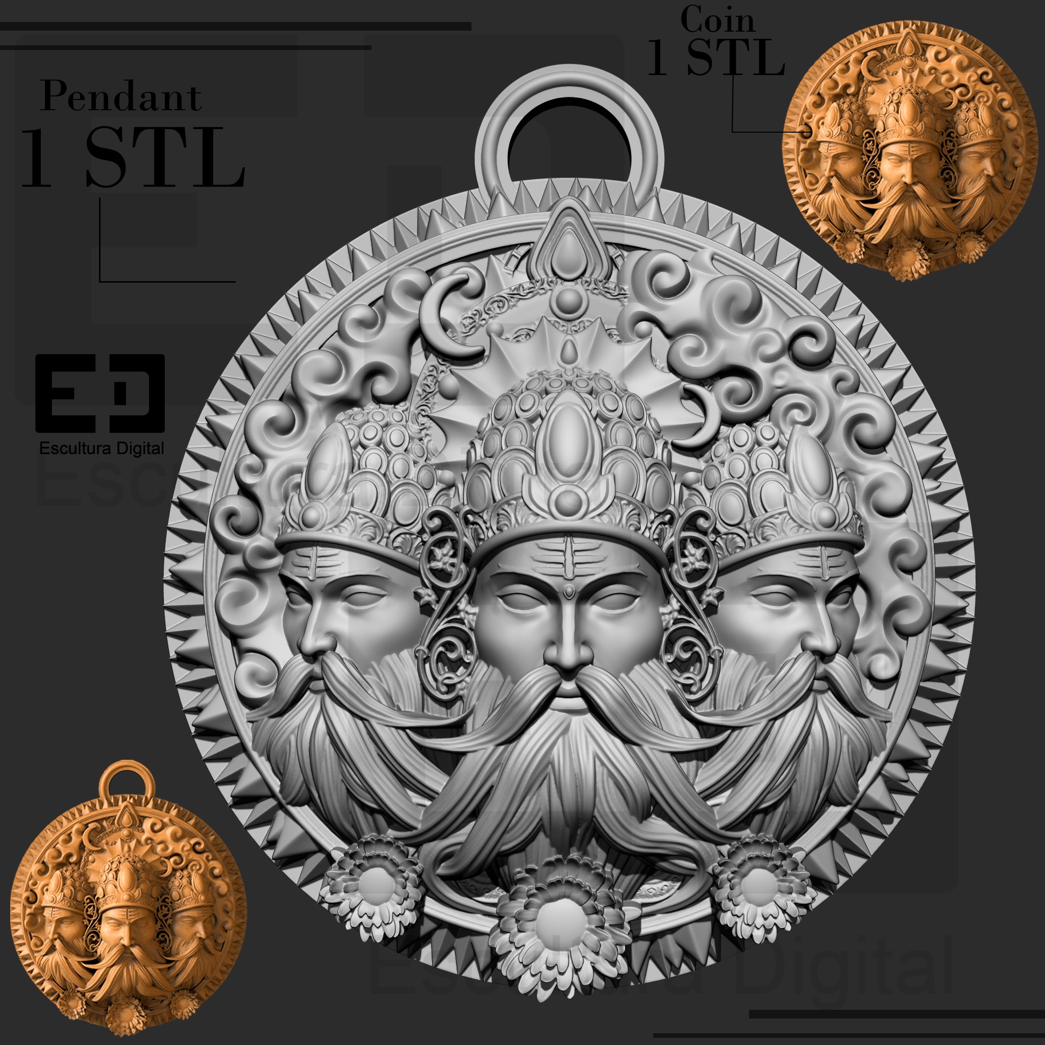 Moneda de lord Shiva - Colgante  3D print model_5