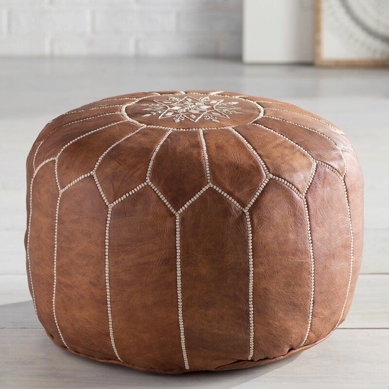 Cherise Genuine Leather Round Pouf Ottoman 3D model_8