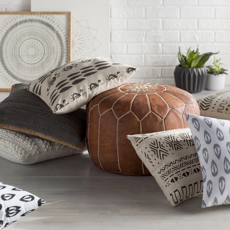 Cherise Genuine Leather Round Pouf Ottoman 3D model_9